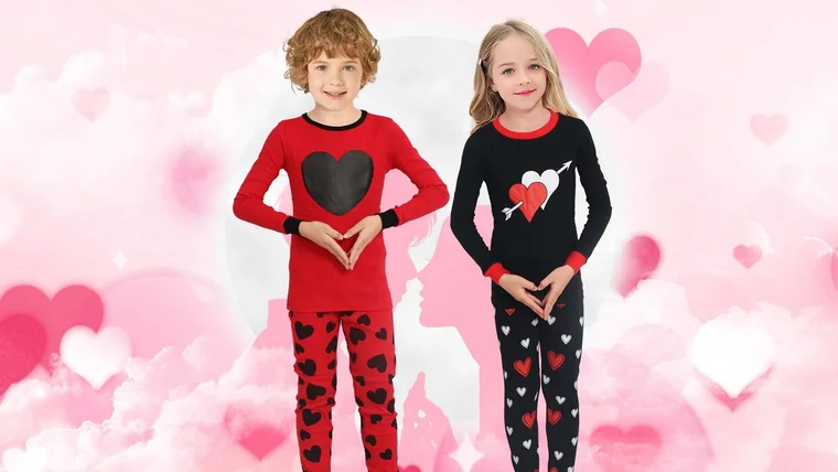 A boy and a girl in Family Feeling heart print sets