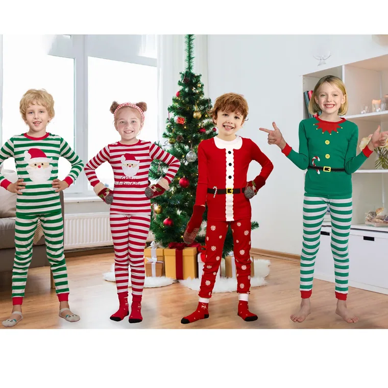 Four children in matching Family Feeling Christmas sets