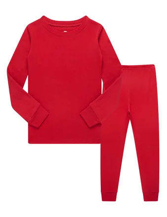 Christmas Solid Long Sleeve Pajama Set, Red (size 3)