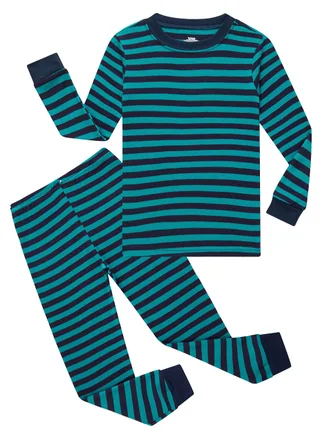 Striped Long Sleeve Pajama Set, Black