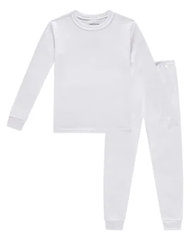Solid Long Sleeve Pajama Set, White