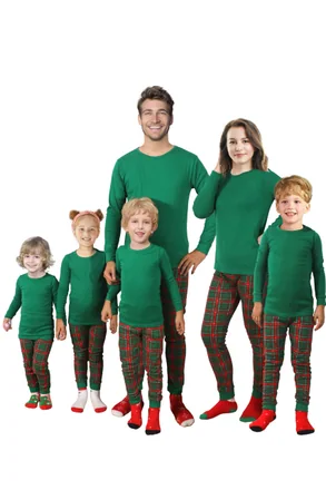 Christmas Plaid Long Sleeve Pajama Set, Green