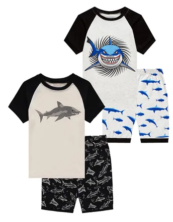 Shark Short Sleeve Pajama Set, Grey (size 5)