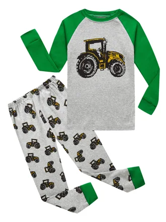 Tractor Long Sleeve Pajama Set, Grey