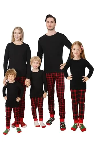 Christmas Plaid Long Sleeve Pajama Set, Black