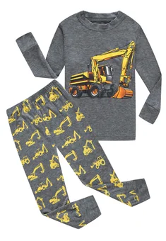 Excavator Long Sleeve Pajama Set, Grey (size 4)