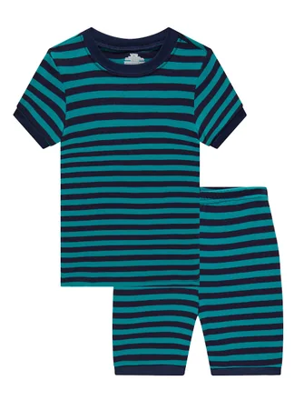 Striped Short Sleeve Pajama Set, Blue