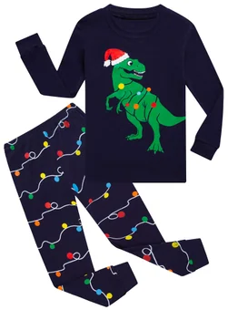 Christmas Dinosaur Long Sleeve Pajama Set, Blue (size 5)