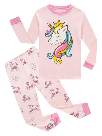 Unicorn Long Sleeve Pajama Set, Pink (size 12)