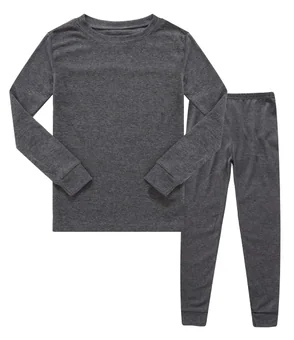 Solid Long Sleeve Pajama Set, Grey