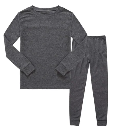 Solid Long Sleeve Pajama Set, Grey