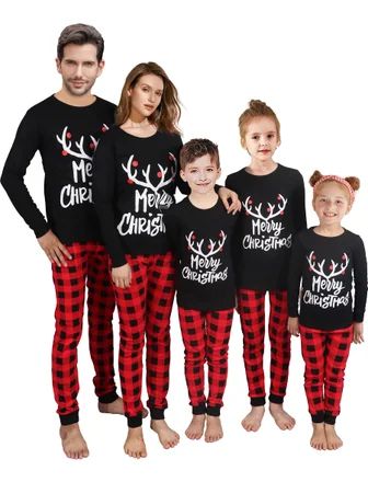 Christmas Long Sleeve Pajama Set, Black