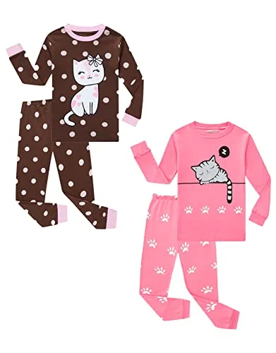Cat Long Sleeve Pajama Set, Brown