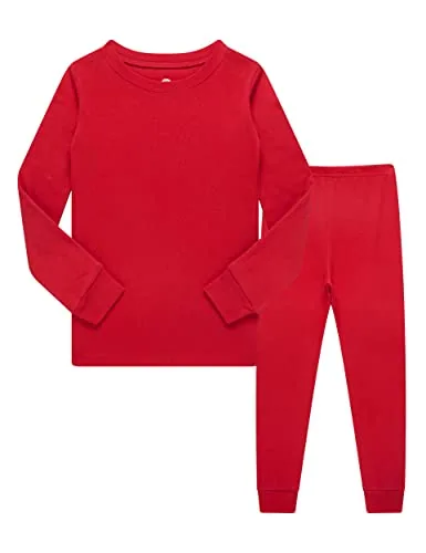 Christmas Solid Long Sleeve Pajama Set, Red (size 3)